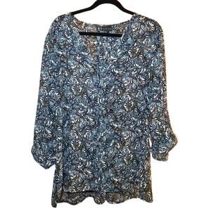 B Collection by Bobeau - Blue Pattern Blouse - Women XL